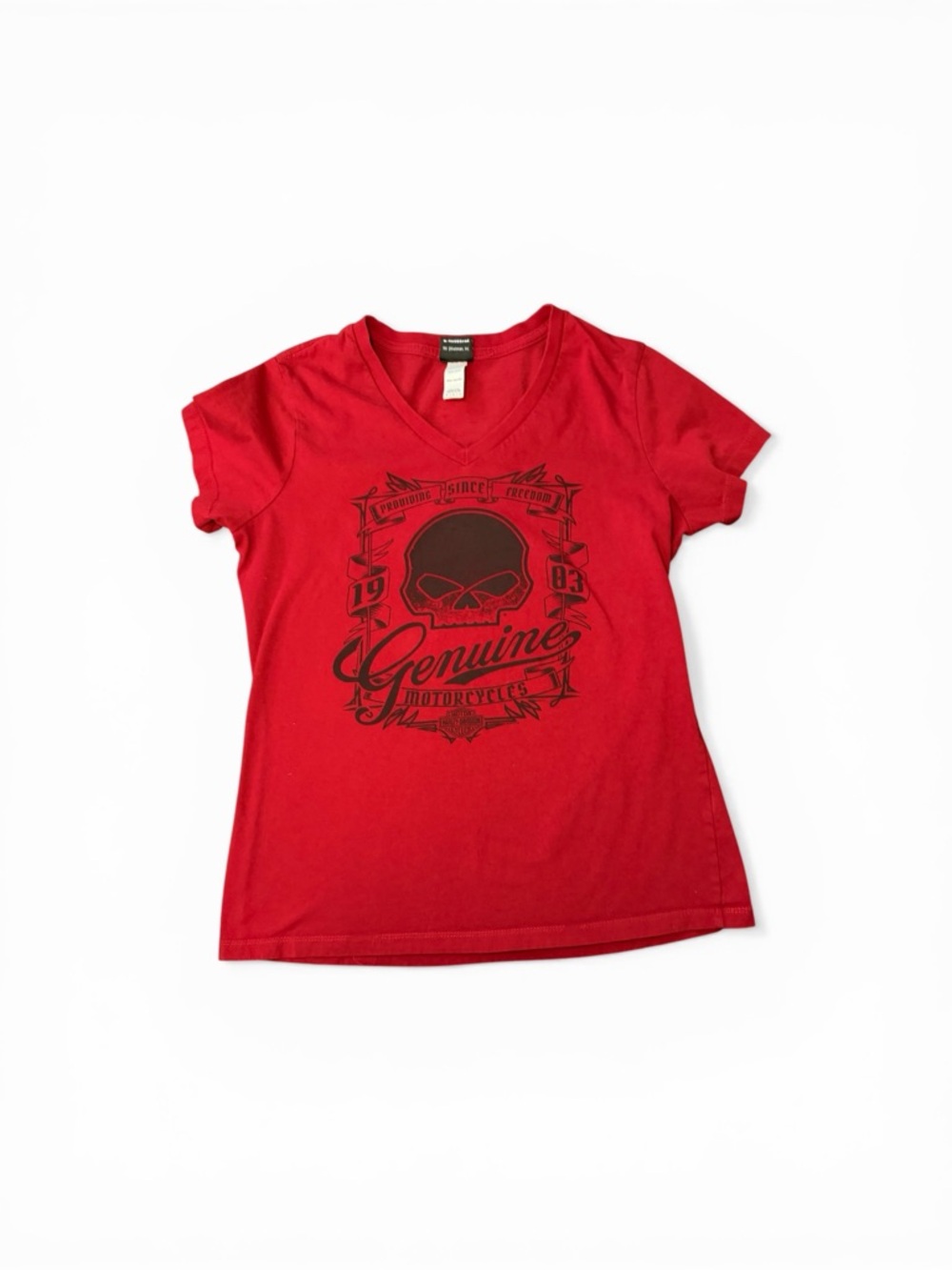Harley-Davidson Red Short Sleeve Tee with Black Skull Graphic